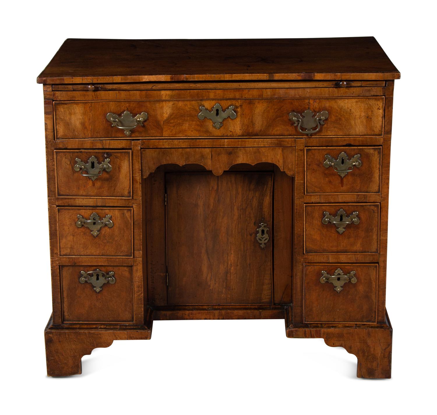 A George II Burl Walnut Kneehole Desk