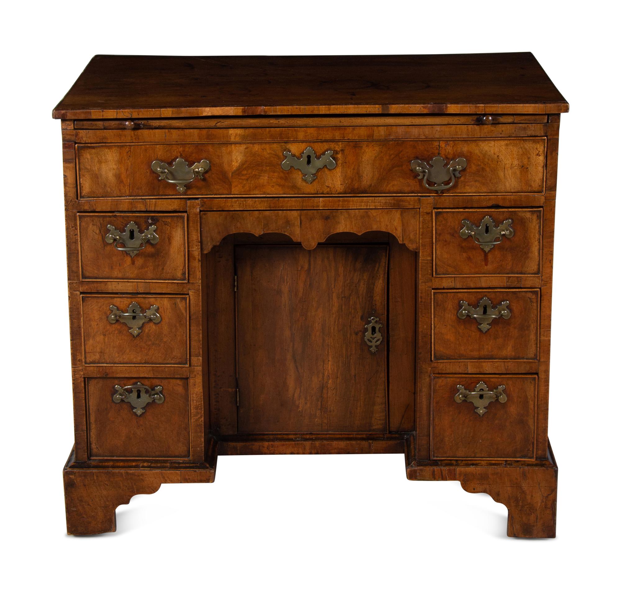 A George II Burl Walnut Kneehole Desk