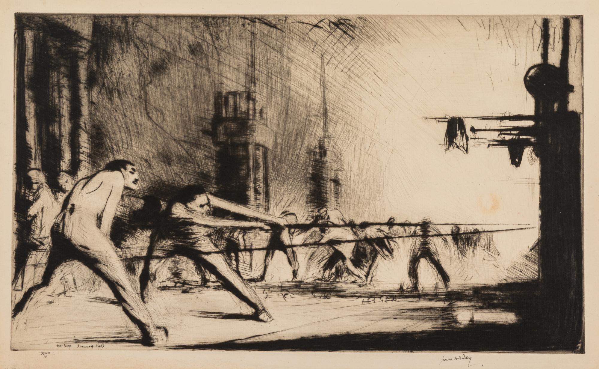 James McBey, (Scottish, 1883-1959), A group of seven works: California, 1941, First Sight of Jerusalem, France at the Furnaces, 1917, H