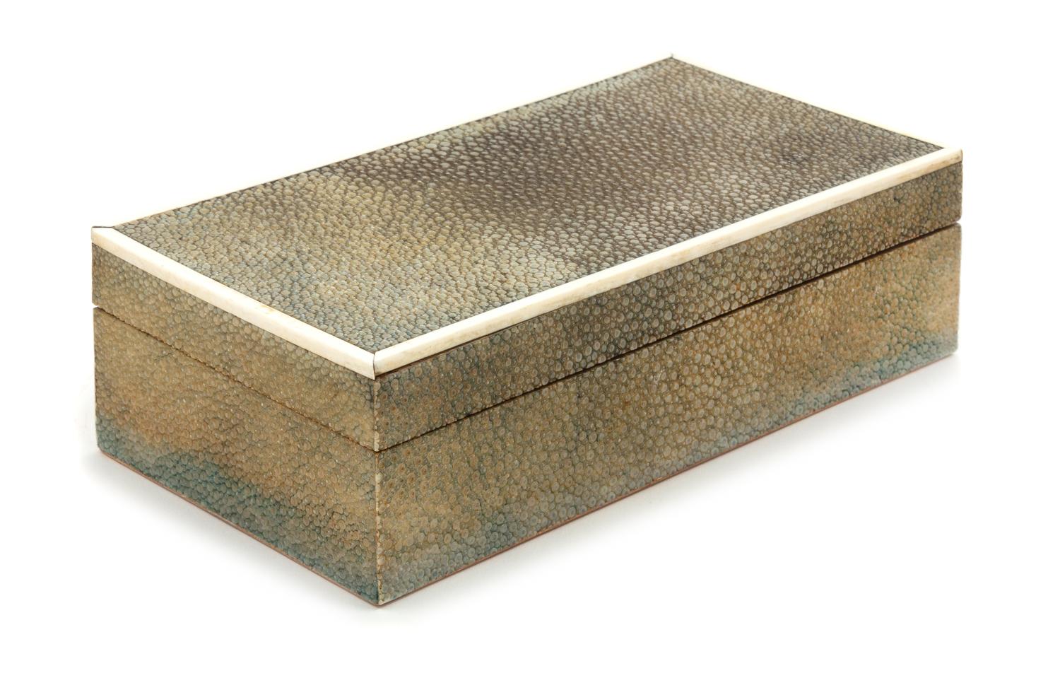 A Shagreen Veneered Table Casket Height 2 1/4 x width 7 5/8 x depth 4 inches. — EARLY 20TH CENTURY