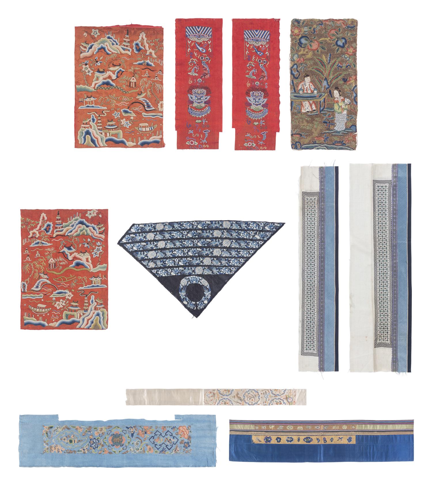 A Group of 11 Chinese Embroidered Silk Articles