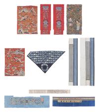 A Group of 11 Chinese Embroidered Silk Articles