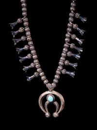 Navajo Silver and Turquoise Squash Blossom Necklace