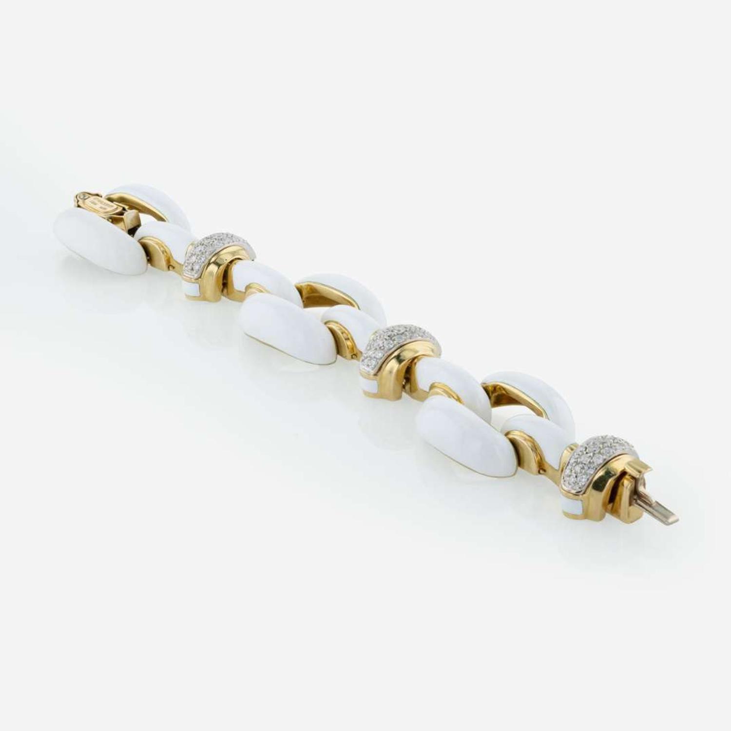 Diamond, Enamel, and 18K Yellow Gold David Webb Link Bracelet