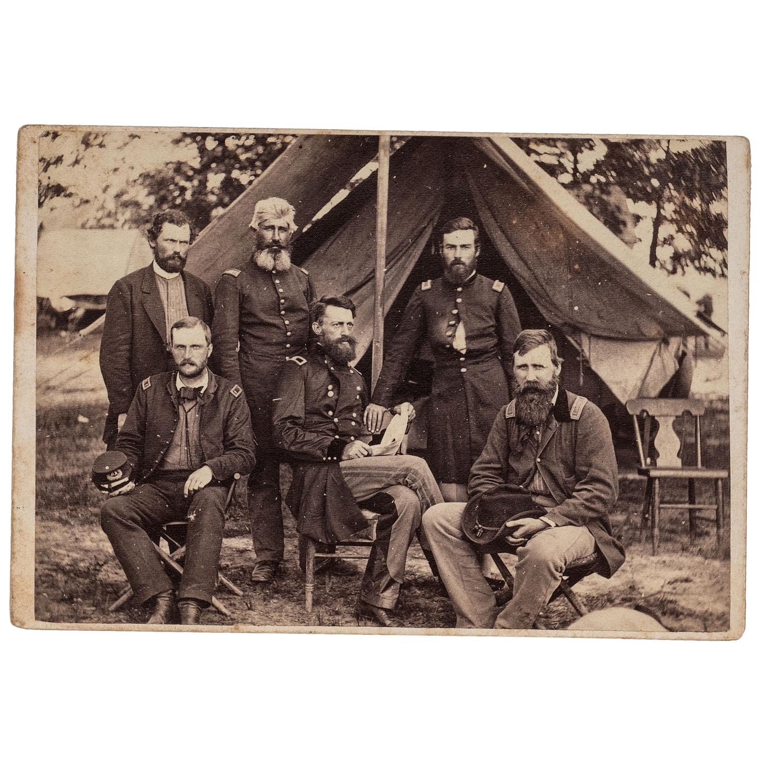 [CIVIL WAR]. BRADY, Mathew, photographer. General Stoneman and Staff, at his Headquarters, Near Fair Oaks . [Washington, DC: Gardner & Gibson, 1862].