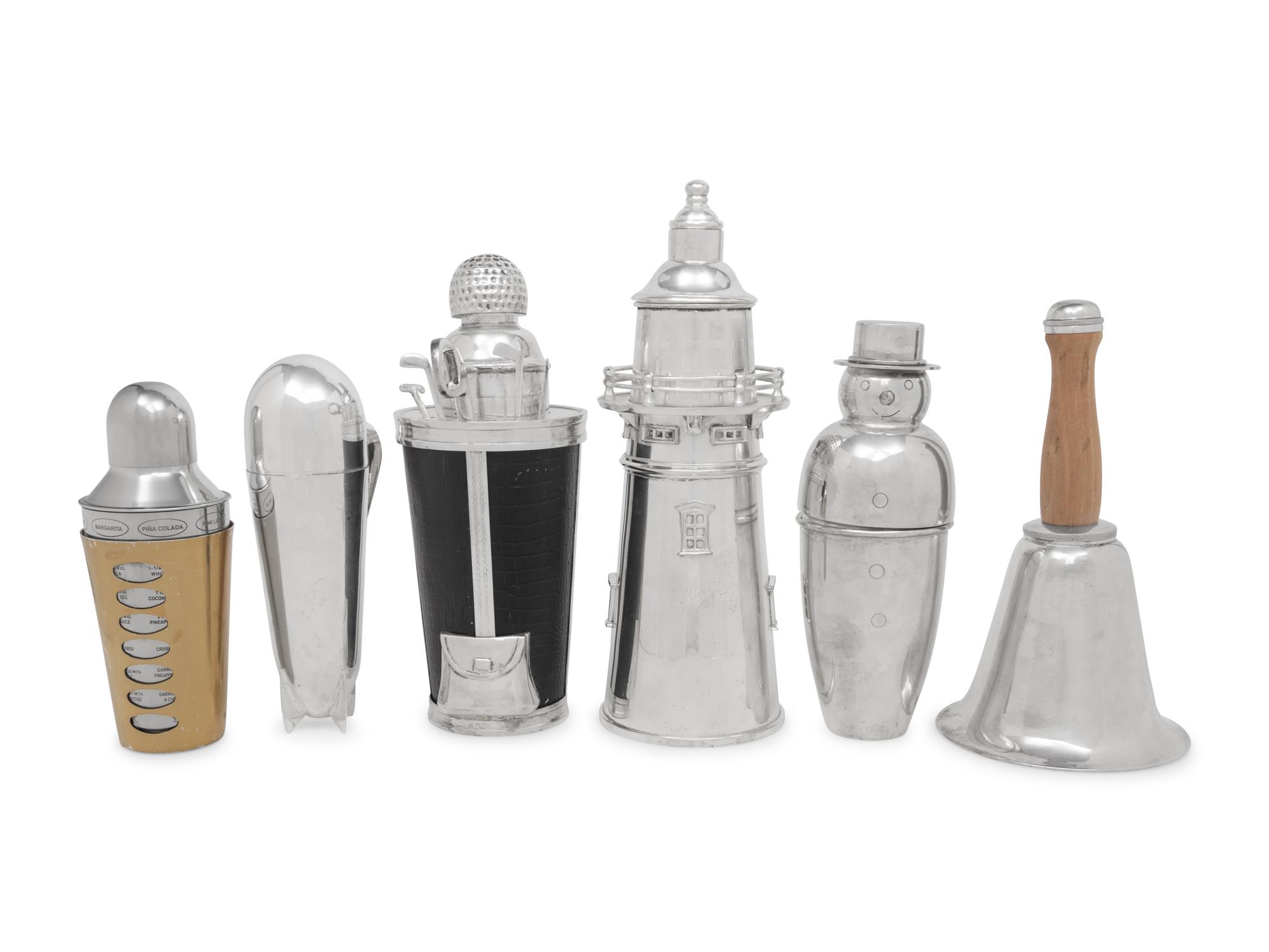 A Group of Six Cocktail Shakers