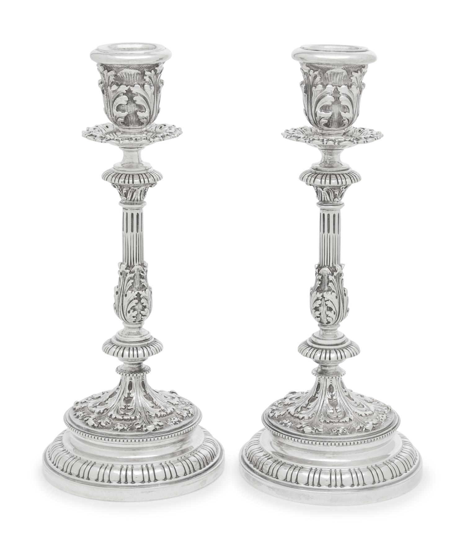 A Pair of Buccellati Silver Candlesticks