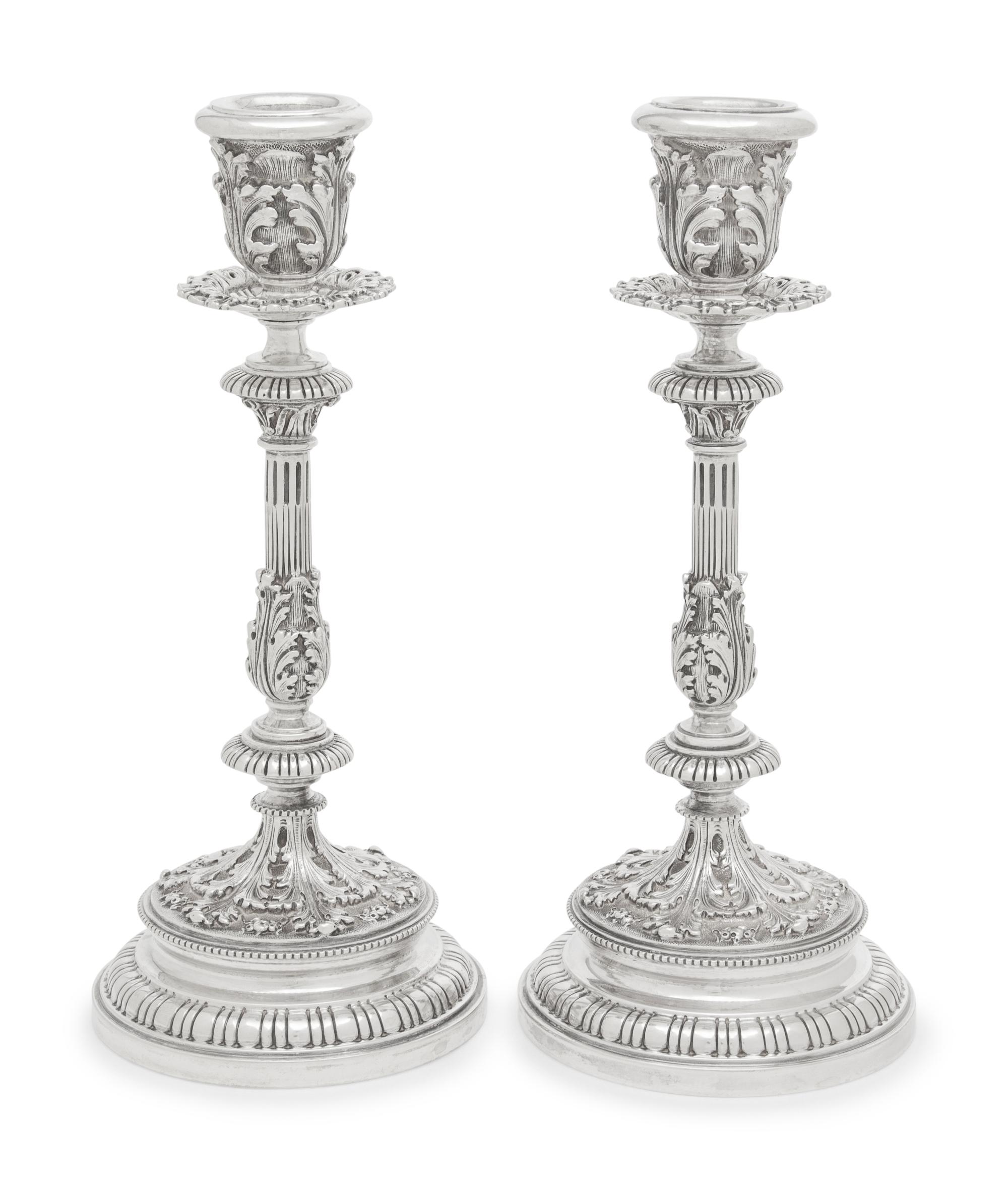 A Pair of Buccellati Silver Candlesticks
