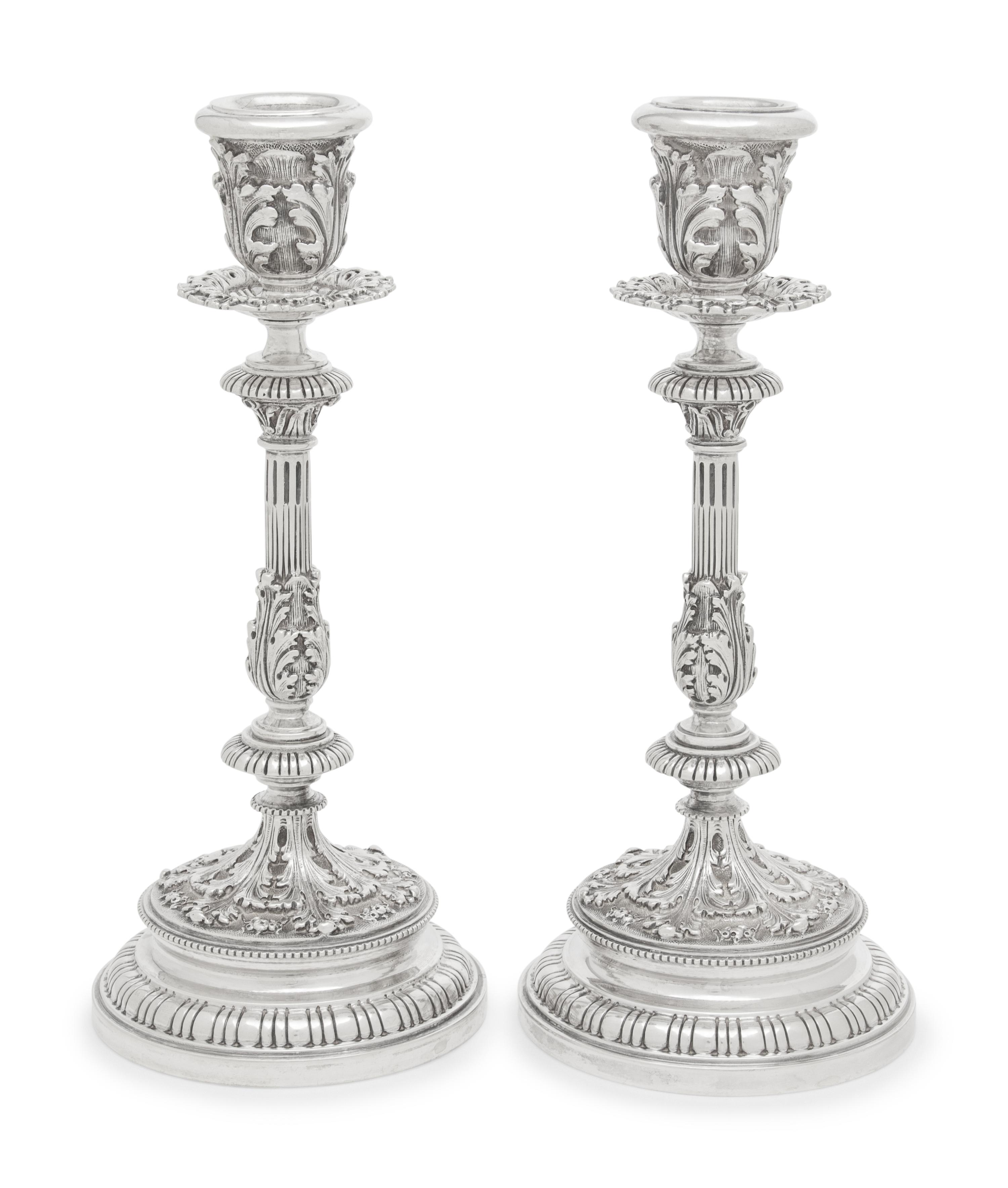 A Pair of Buccellati Silver Candlesticks