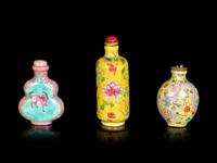 Three Chinese Famille Rose Porcelain Snuff Bottles