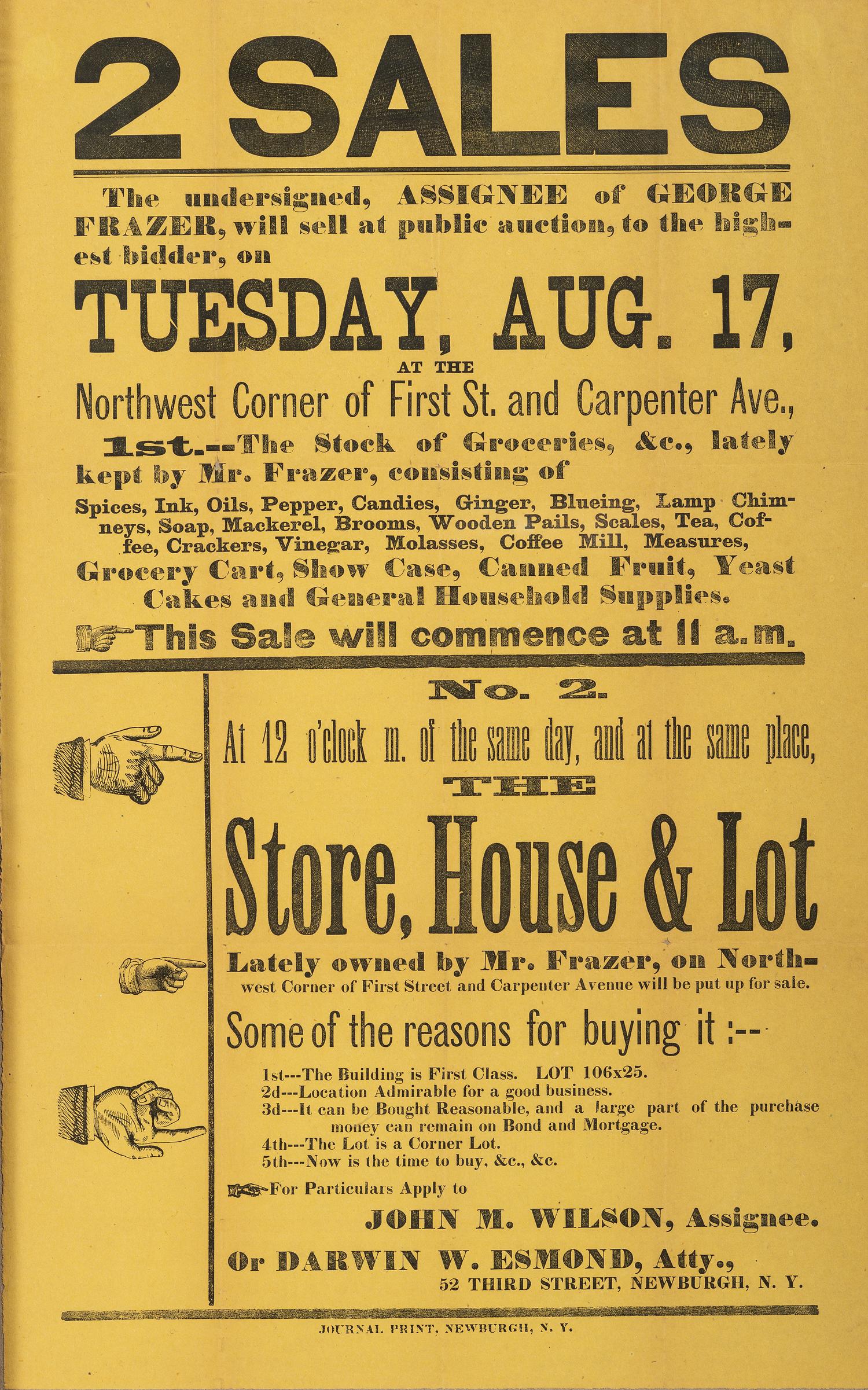 [ADVERTISING] -- [AUCTIONS]. A group of 4 broadsides promoting auctions of various properties and goods, comprising: