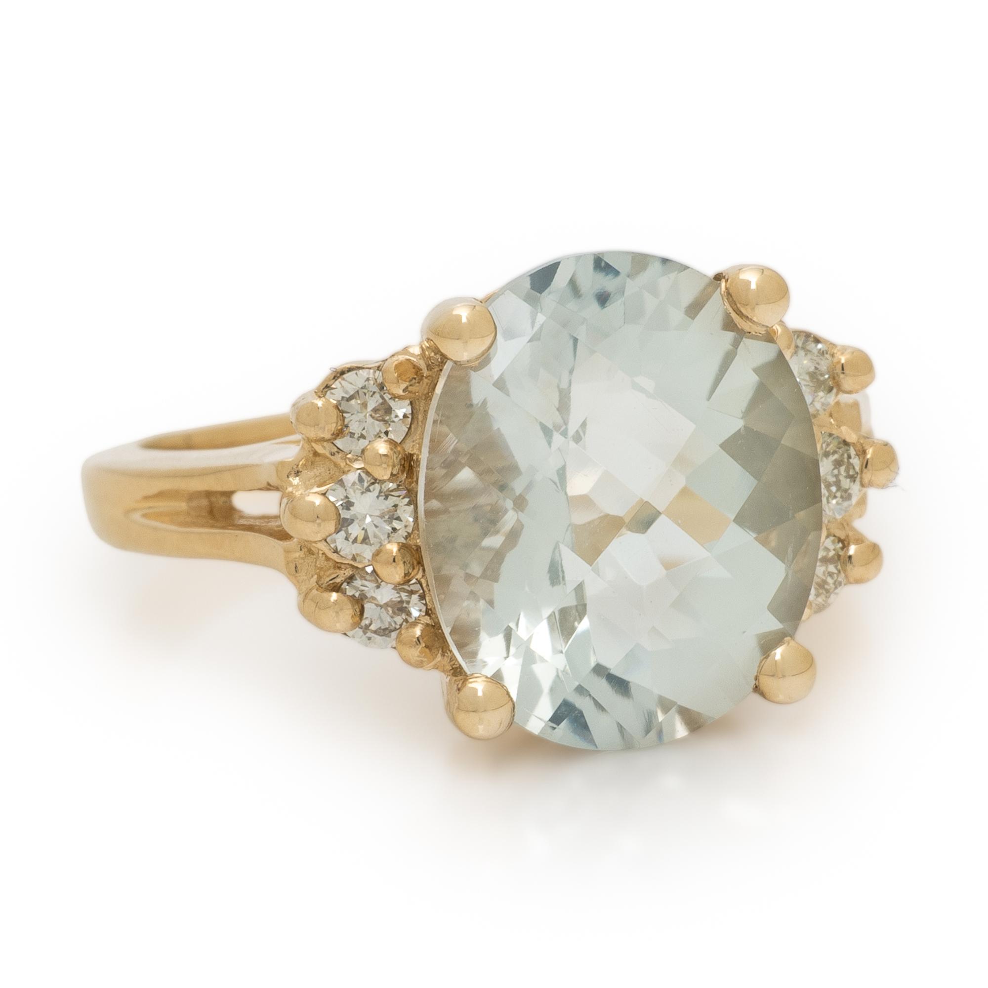 Prasiolite, Diamond, and Yellow Gold Ring