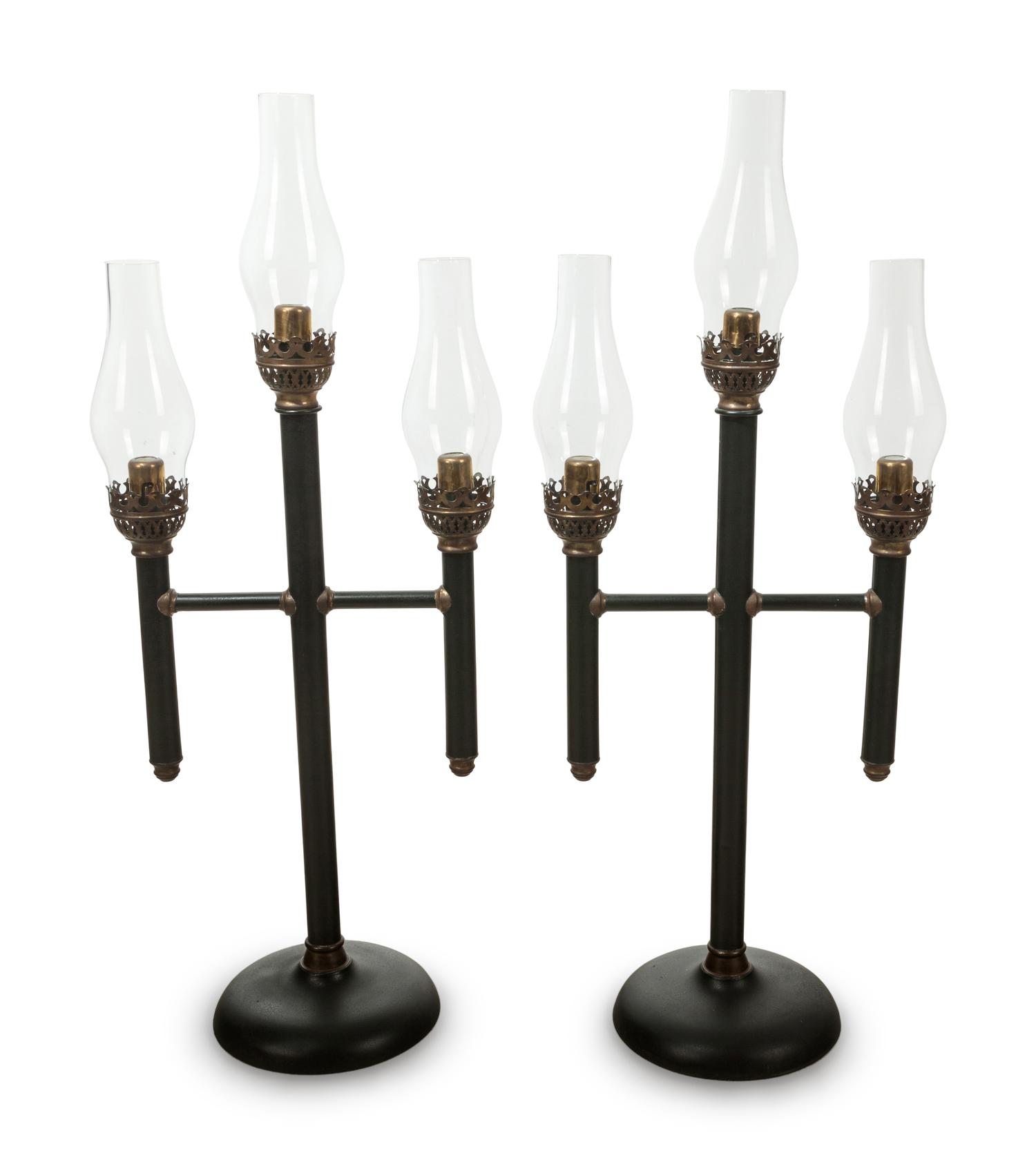 Two French Tole Three-Light Candelabra