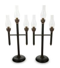 Two French Tole Three-Light Candelabra