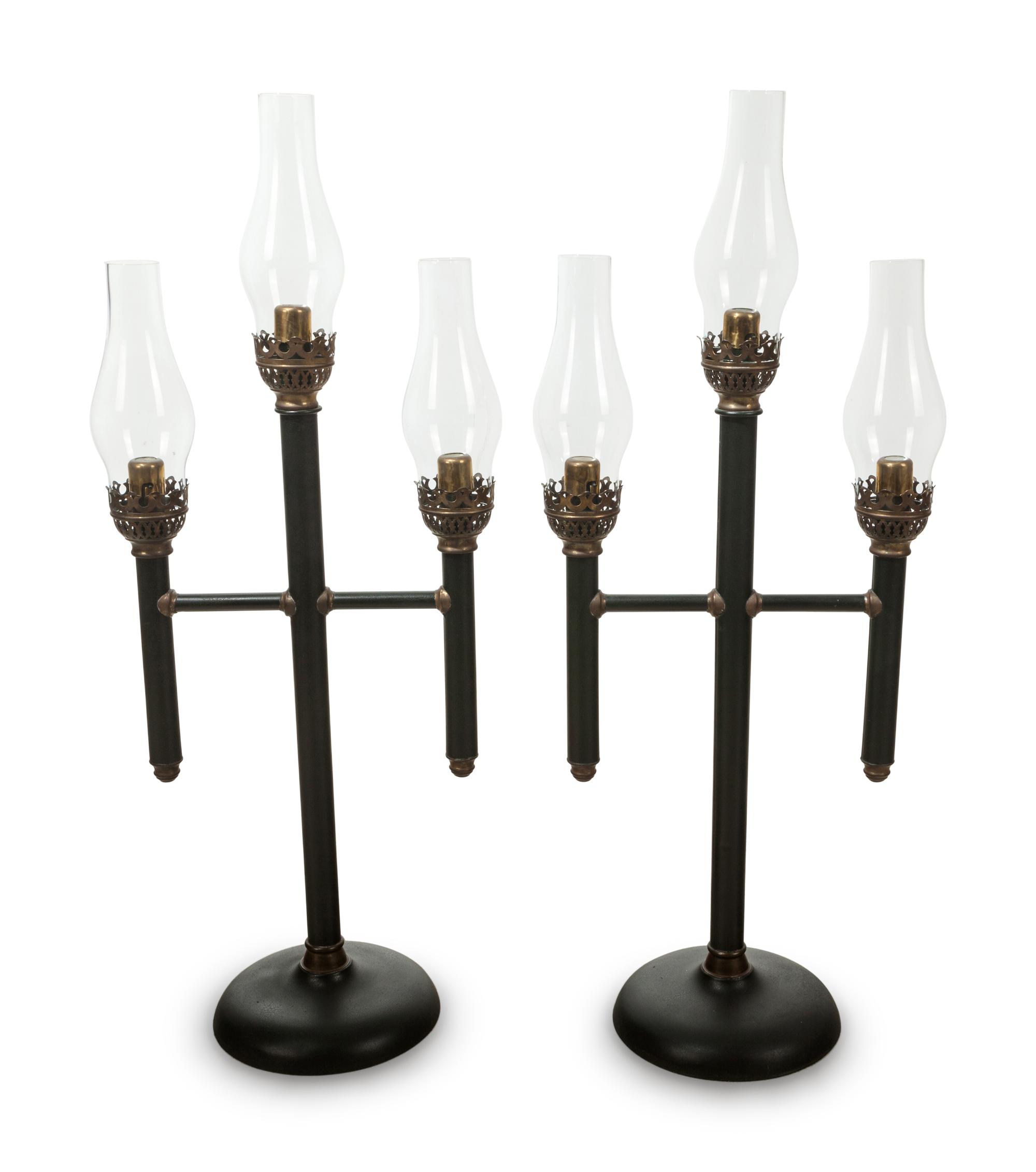 Two French Tole Three-Light Candelabra