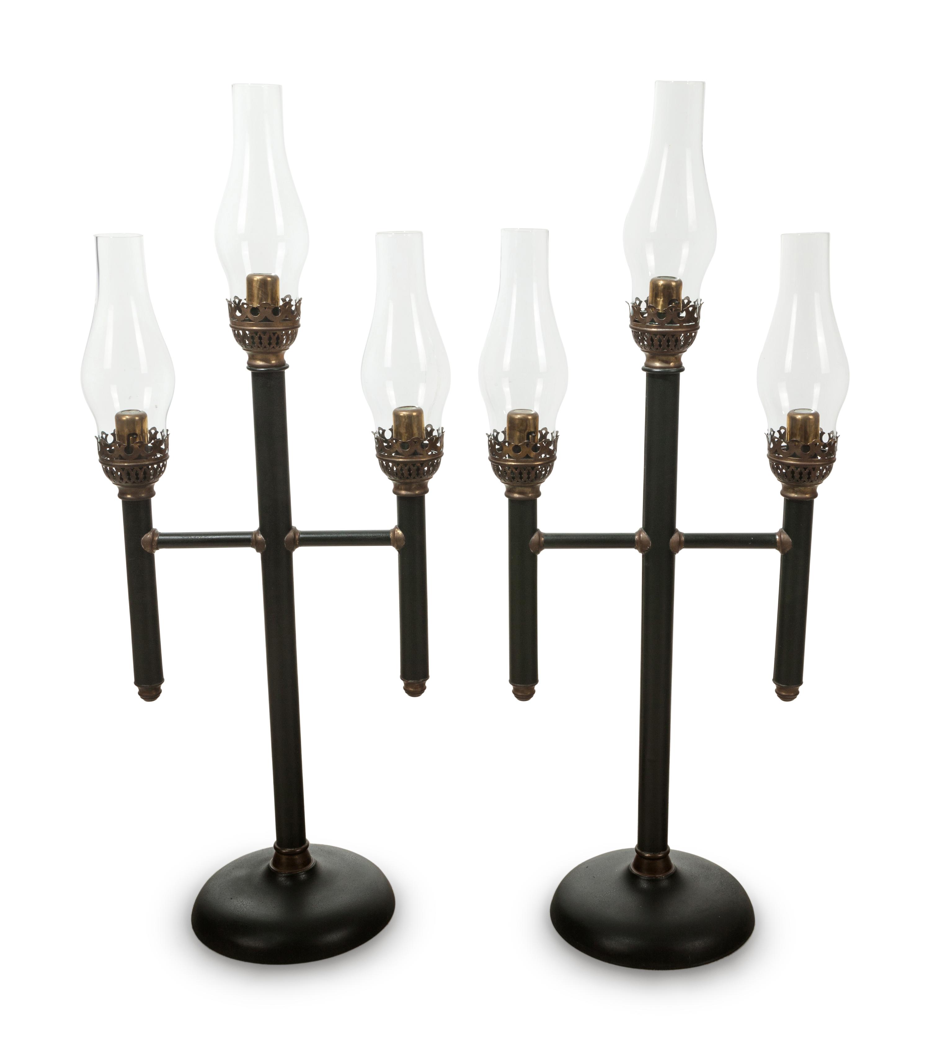 Two French Tole Three-Light Candelabra