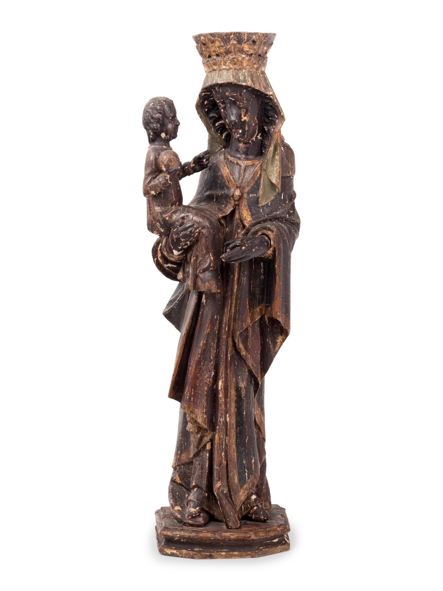 A German Baroque Painted Figural Group of the Madonna of Altötting