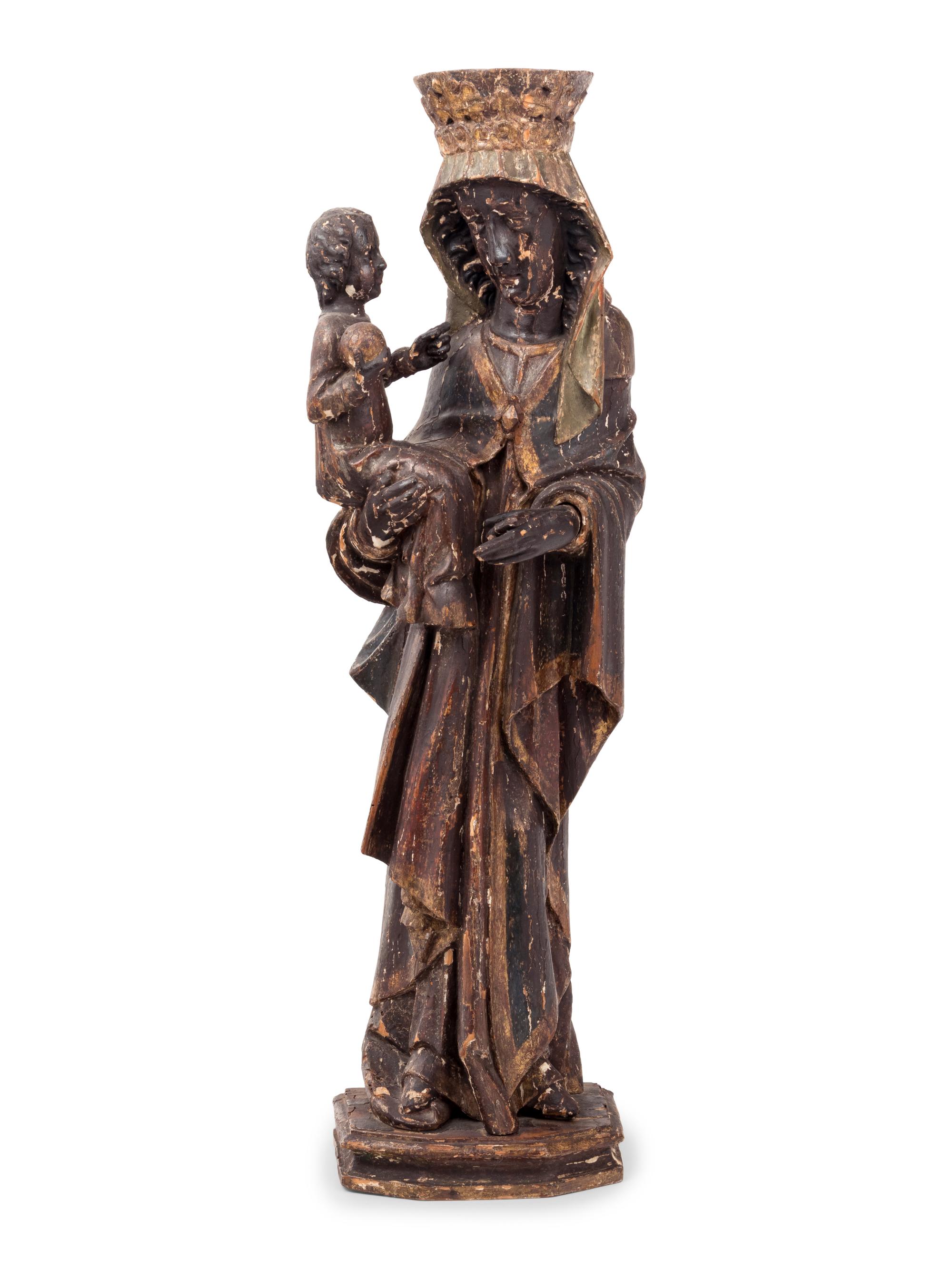 A German Baroque Painted Figural Group of the Madonna of Altötting