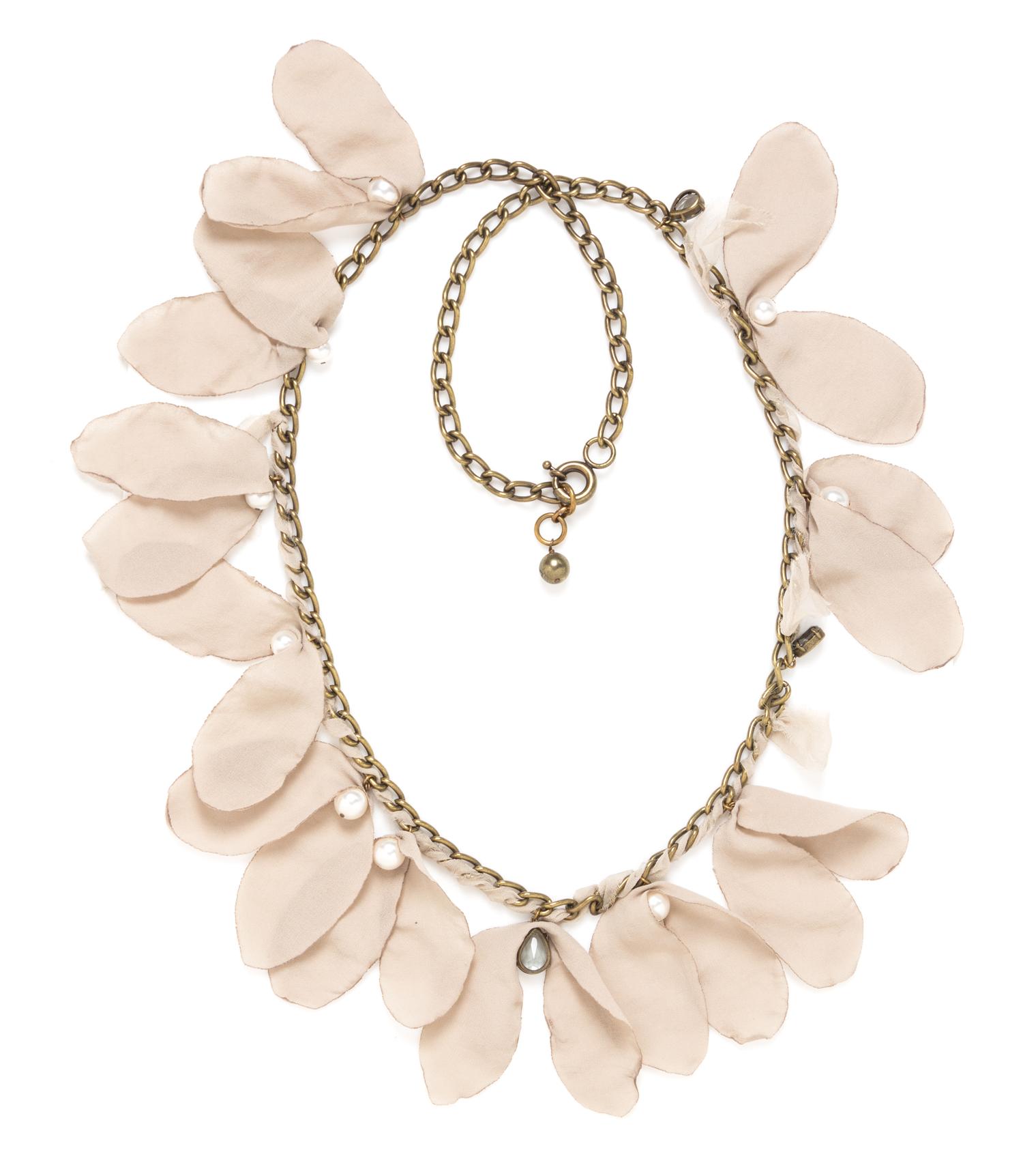 A Lanvin Silk Petal and Faux Pearl Chain Necklace, 39".
