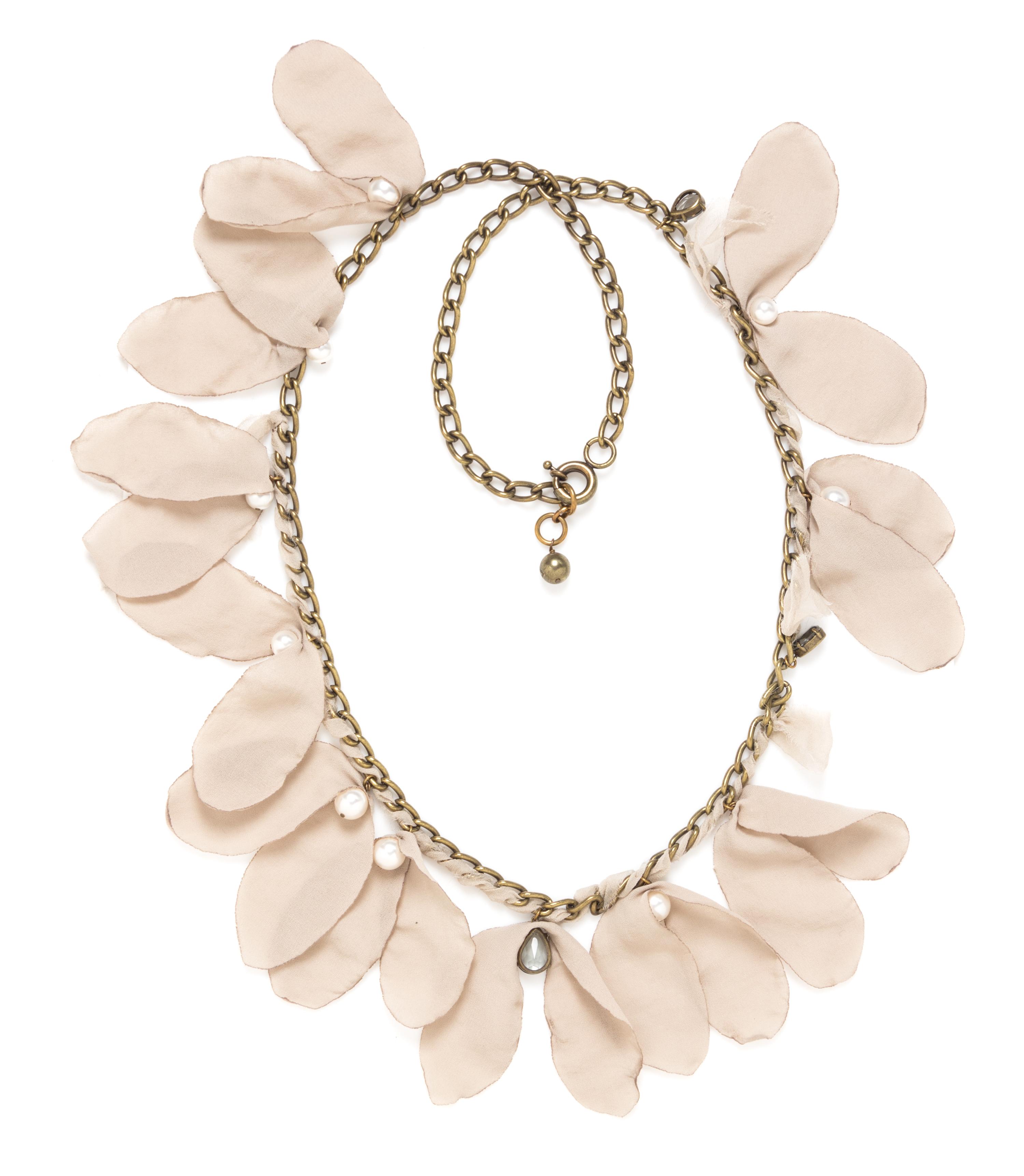 A Lanvin Silk Petal and Faux Pearl Chain Necklace, 39".