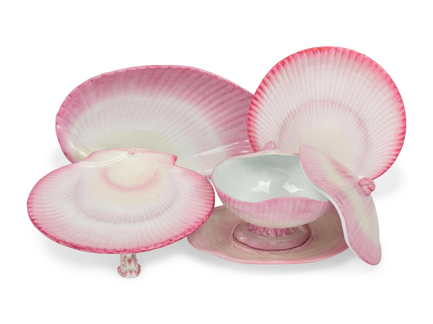 A Wedgwood Pink Nautilus Porcelain Dessert Service