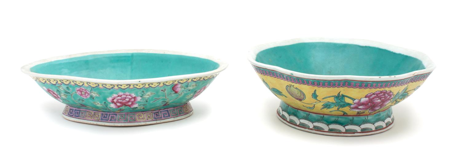 Two Chinese Enameled Serving Bowls Diameter of largest 11 inches.