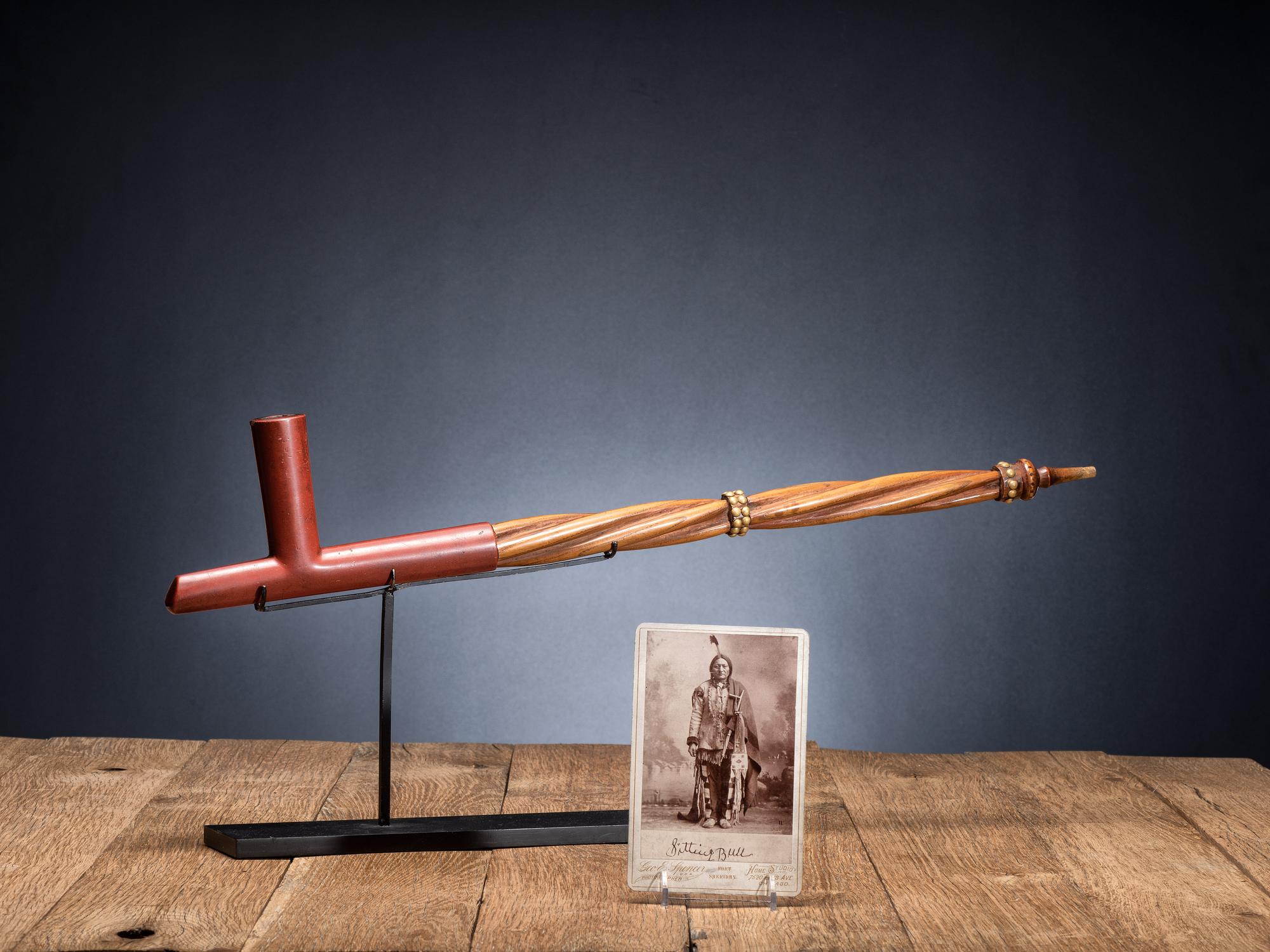 Sioux Twisted Pipe Stem with Catlinite Bowl, Believed to Belong to Sitting Bull