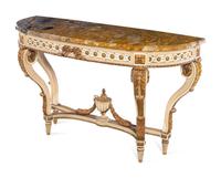 A Louis XVI Style Painted and Parcel Gilt Marble-Top Console Table