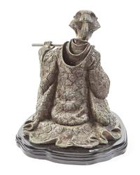A Japanese Bronze Figure of a Woman Playing the Flute