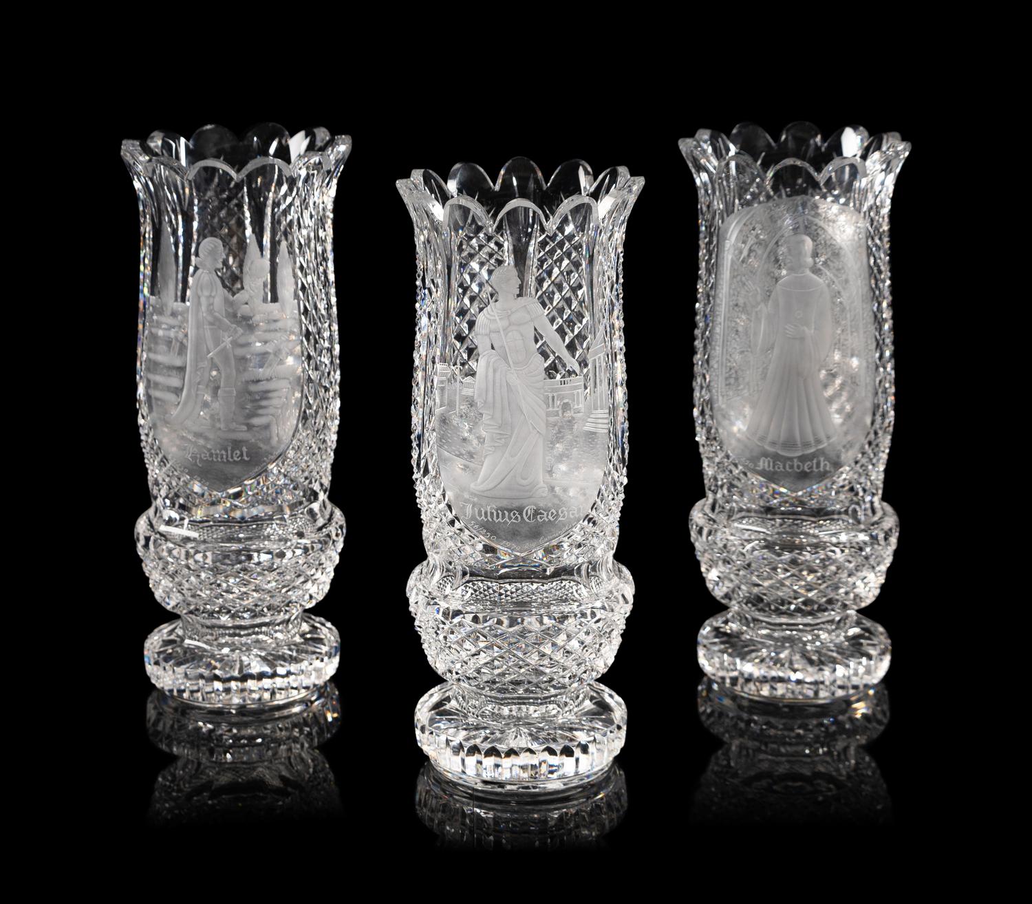 Three Thomas Cooke for Waterford Cut Glass Vases