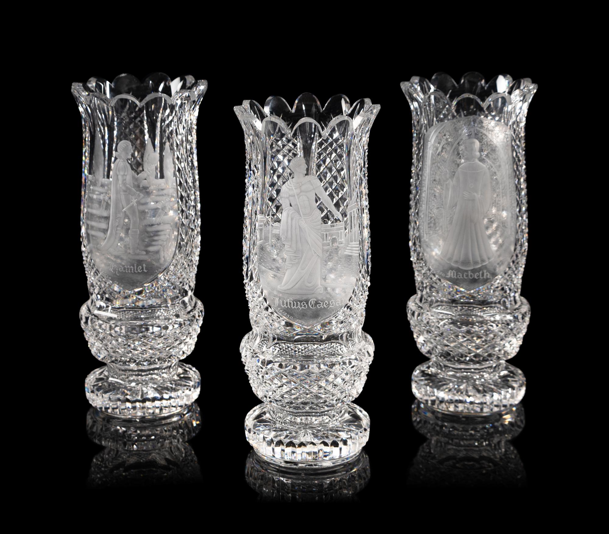 Three Thomas Cooke for Waterford Cut Glass Vases