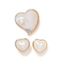 CULTURED MABE PEARL AND DIAMOND HEART SET