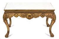 An Italian Louis XV Style Giltwood Carved Low Table Height 18 x width 31 1/2 x depth 31 1/2 inches. — 19TH CENTURY