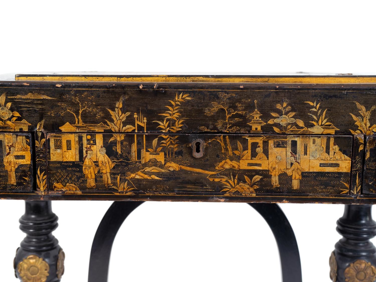 A Chinese Export Black and Gilt Lacquer Games Table — 19TH CENTURY
