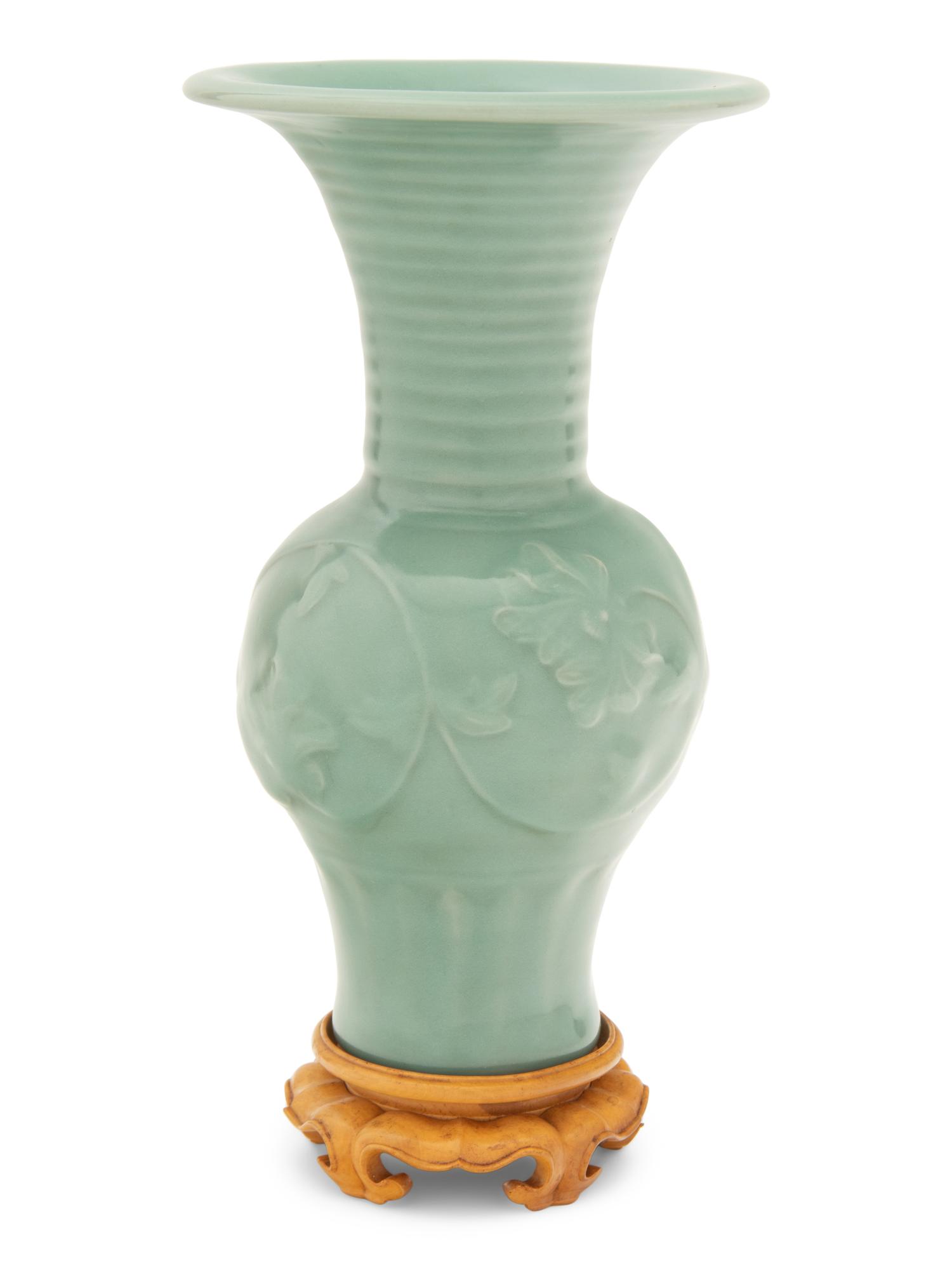 A Longquan- Style Celadon Glazed Porcelain Gu- Vase