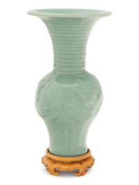 A Longquan- Style Celadon Glazed Porcelain Gu- Vase