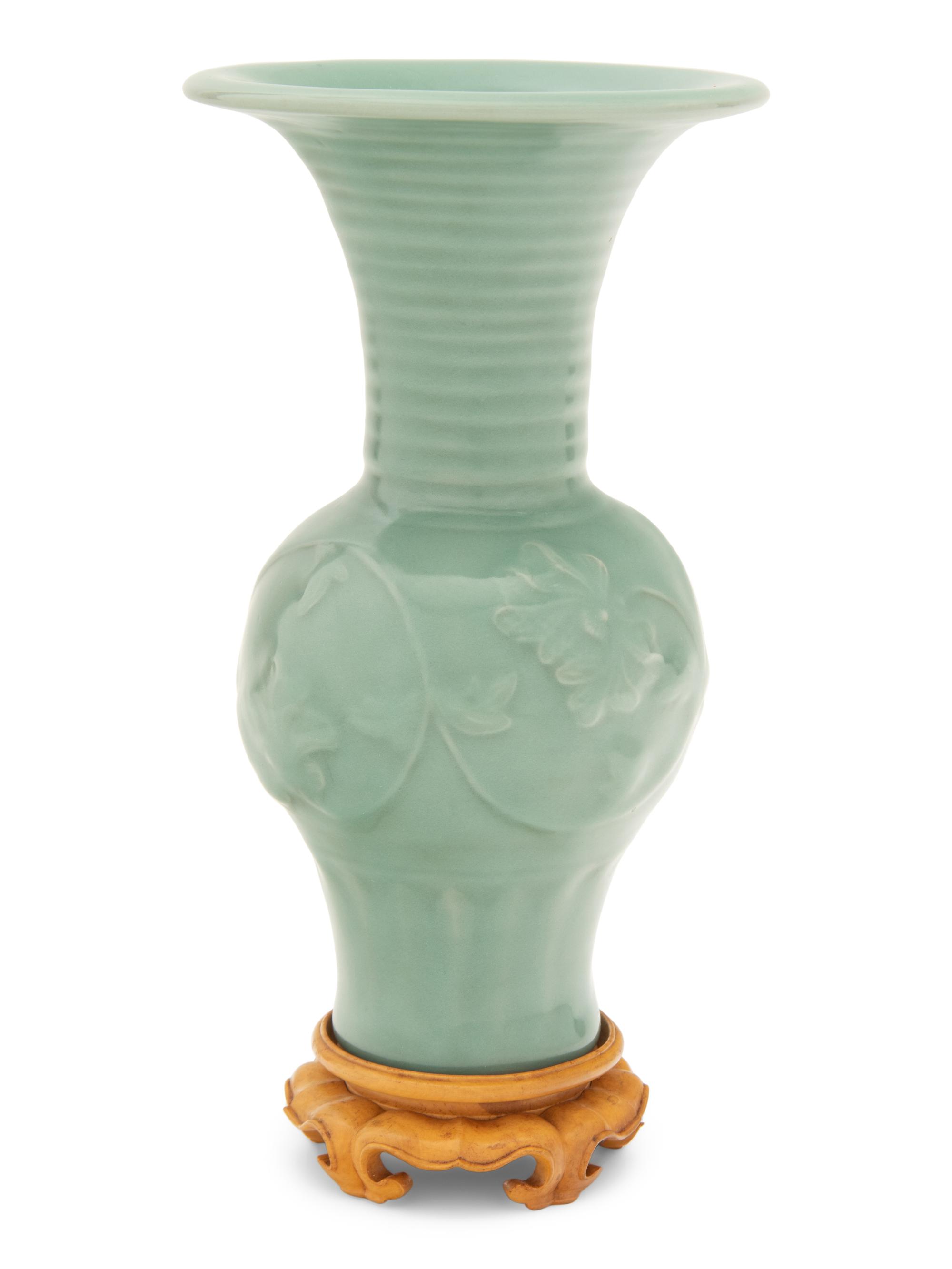A Longquan- Style Celadon Glazed Porcelain Gu- Vase