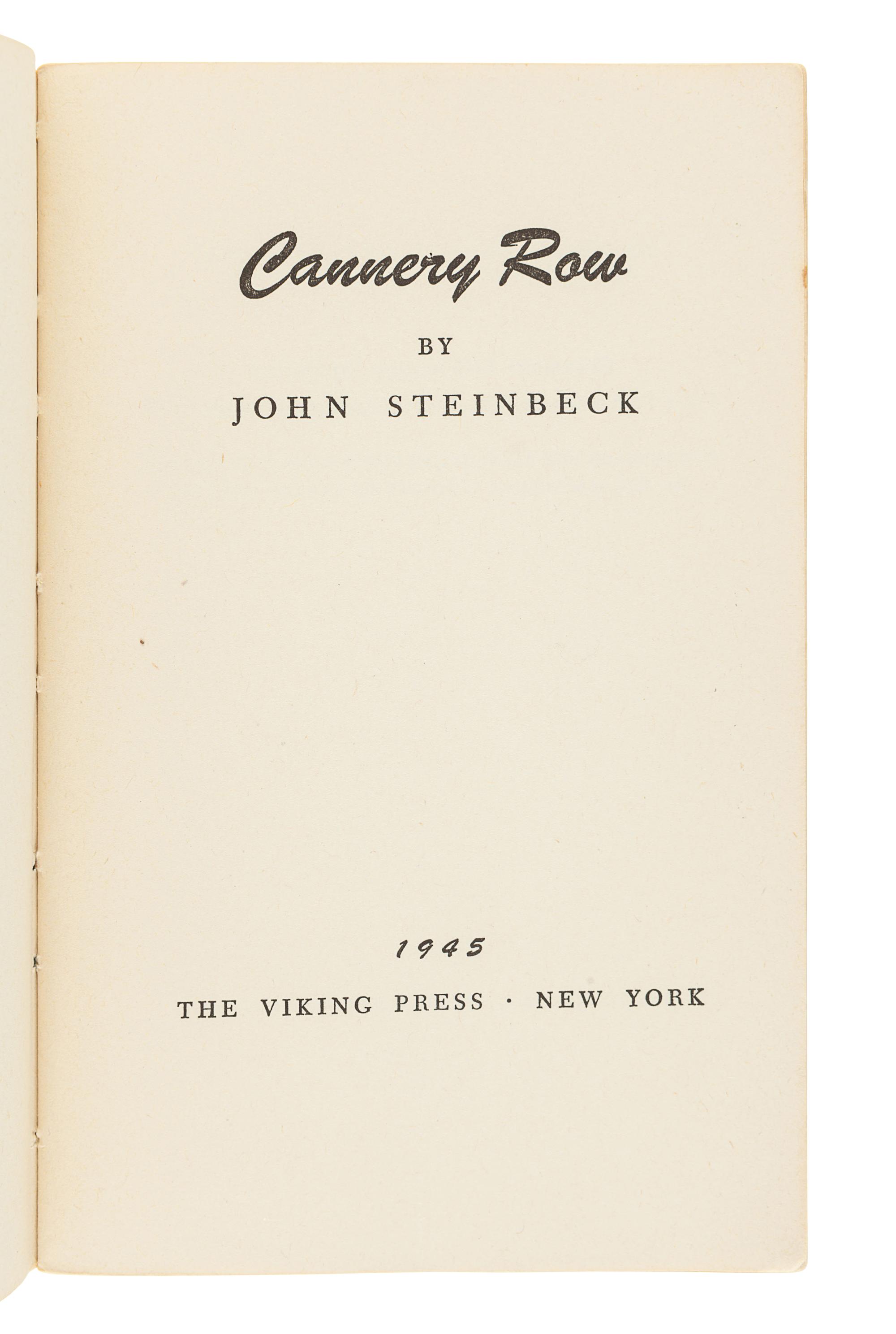 STEINBECK, John (1902-1968). Cannery Row. New York: Viking Press, 1945.