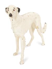 A Victorian Painted Iron Greyhound Doorstop and a Painted Wood Basket Doorstop