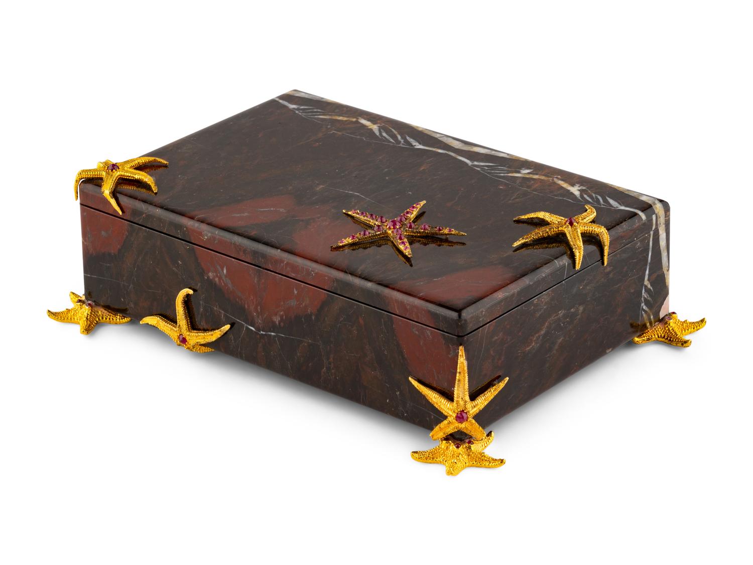 Silver and Ruby Mounted Marble Box