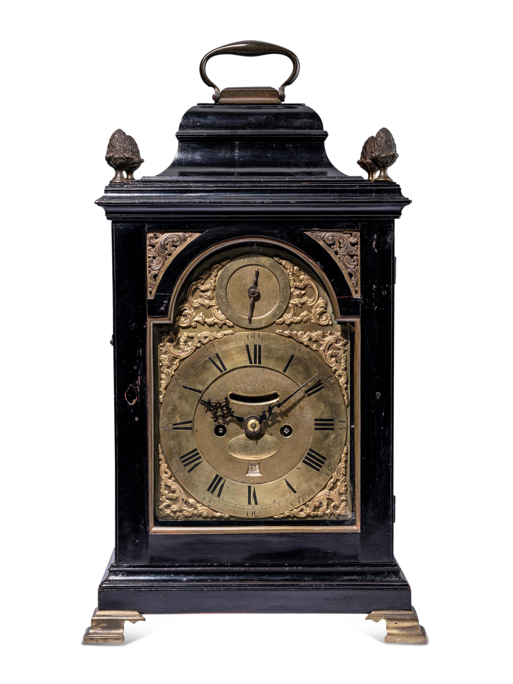 A George III Gilt Bronze Mounted Ebonized Fruitwood Bracket Clock