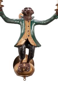 A Pair of Polychromed Composition Two-Light Sconces