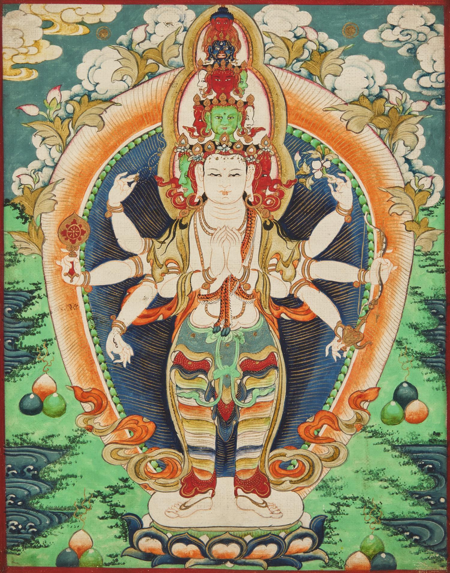 A Small Mongolian Thangka, Burhany Zurag , depicting Ekadasamuka Avalokitesvara