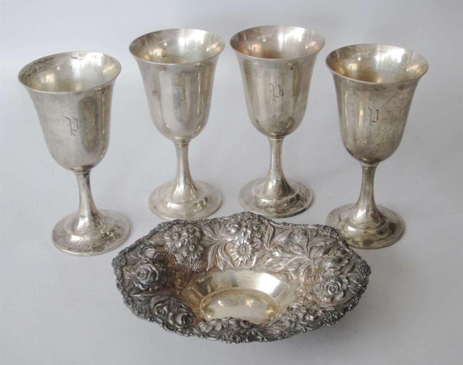 Sterling silver repoussé bowl stieff, baltimore, md, 20th century