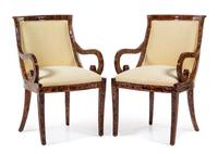 A Pair of Regency Style Tortoise Shell Veneered Armchairs Height 36 inches. — PROBABLY MID-20TH CENTURY