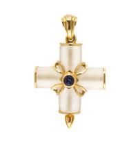 An 18 Karat Yellow Gold, Rock Crystal and Sapphire Cross Pendant, Lalaounis, 6.00 dwts.