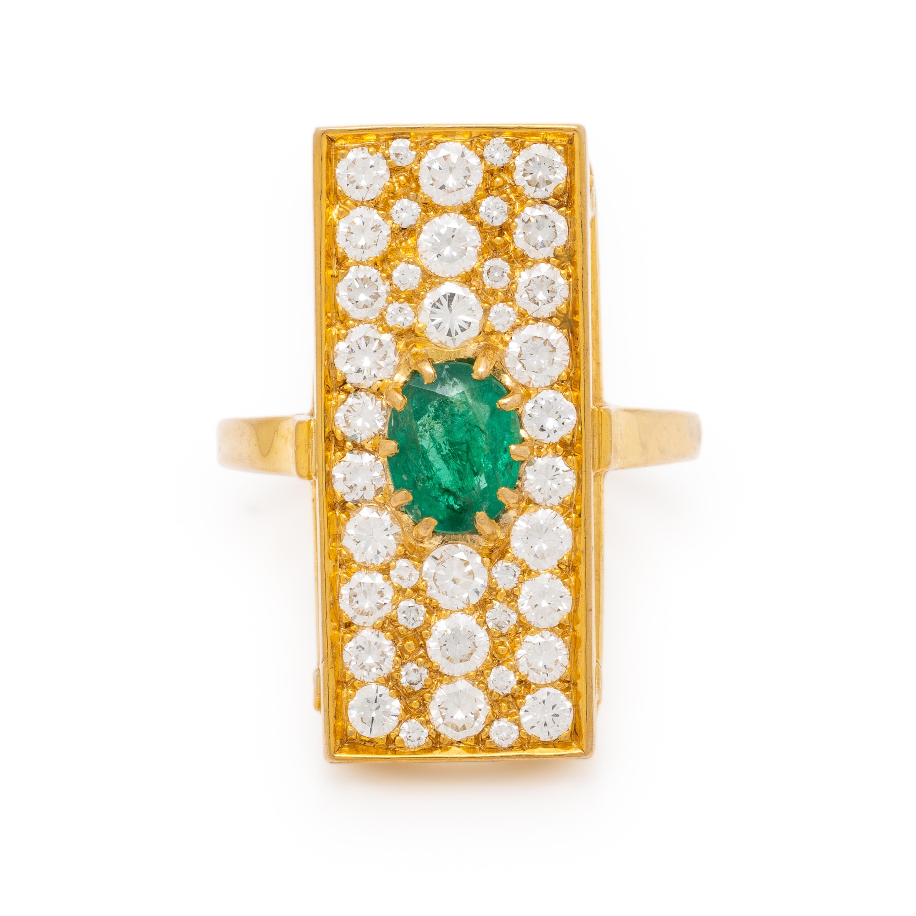 Emerald, Diamond, and Yellow Gold Ring
