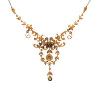 ANTIQUE, YELLOW GOLD, SEED PEARL AND PERIDOT NECKLACE
