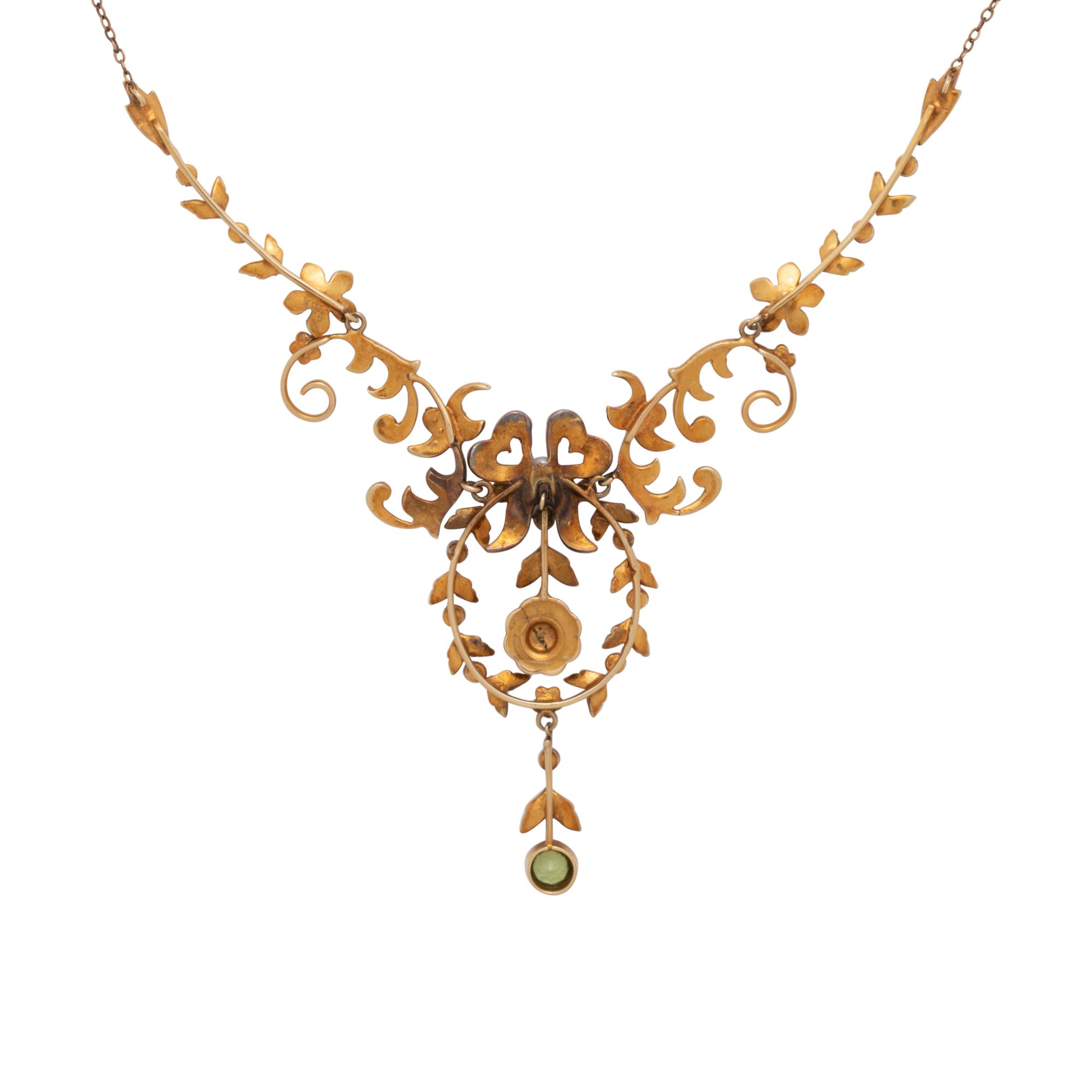 ANTIQUE, YELLOW GOLD, SEED PEARL AND PERIDOT NECKLACE