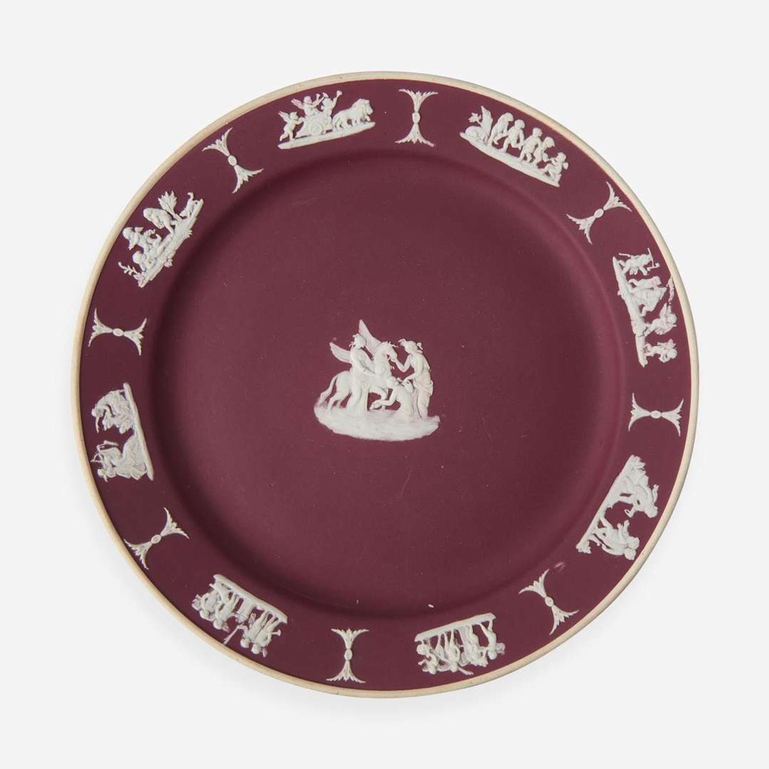 A Wedgwood Crimson Dip Jasperware Ferner and Plate UK, circa 1910